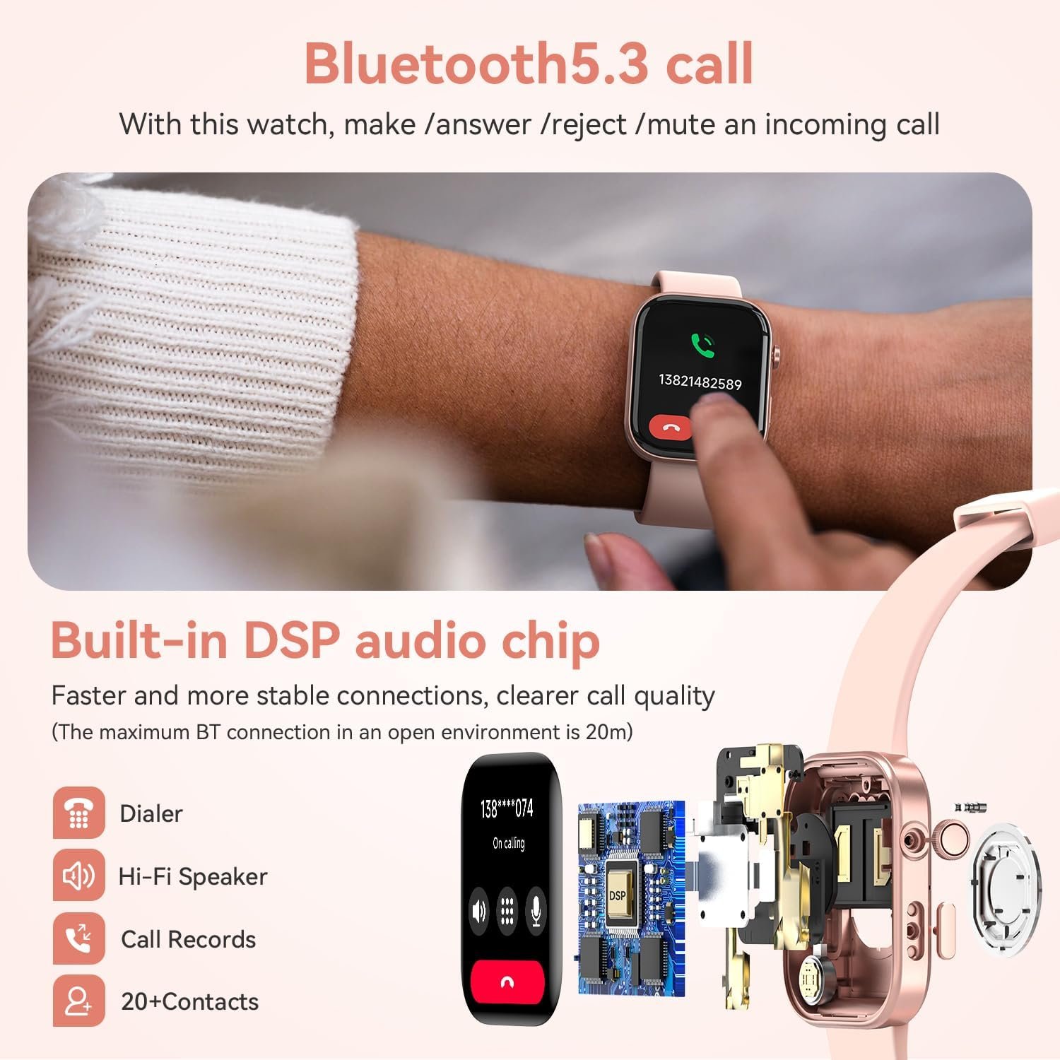 ENOMIR Smart Watch for Women iPhone & Android,1.99"" AMOLDE Screen 3ATM Waterproof Fitness Watch with Answer/Make Call AI Voice,24H-Heart Rate/SpO2/BP Monitor/Sleep Monitor,100+ Sports Modes, Pink - Image 3