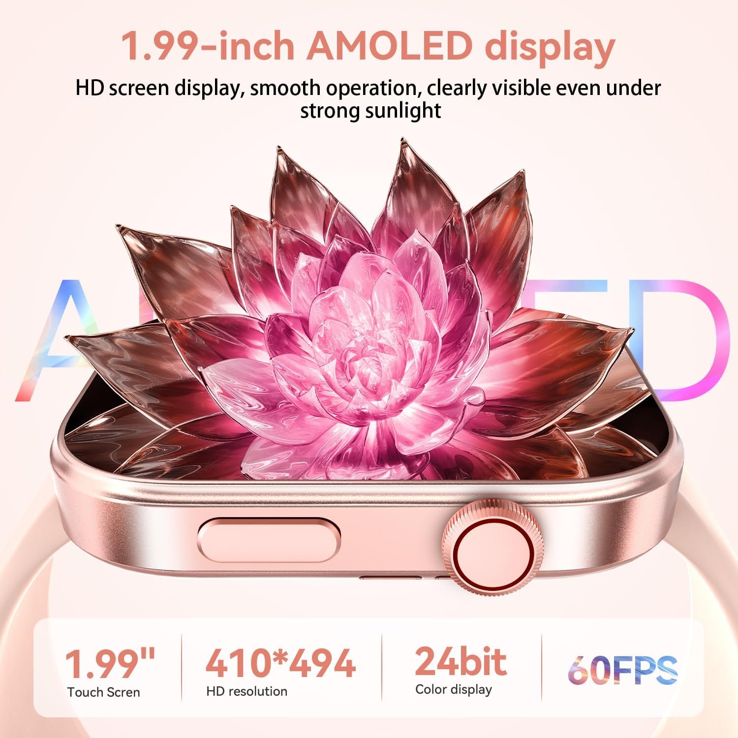 ENOMIR Smart Watch for Women iPhone & Android,1.99"" AMOLDE Screen 3ATM Waterproof Fitness Watch with Answer/Make Call AI Voice,24H-Heart Rate/SpO2/BP Monitor/Sleep Monitor,100+ Sports Modes, Pink - Image 5