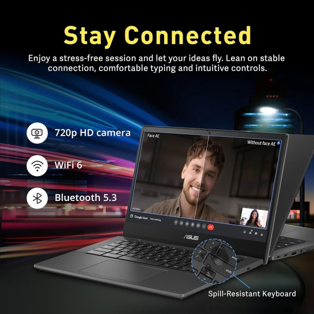 ASUS Chromebook CM1402 Laptop for Students Business, 14" FHD, MediaTek Kompanio 520, 4 GB RAM, 320 GB (64GB eMMC+256GB MSD), WiFi 6,Long-Lasting Battery, Chrome OS, Nonslip Mouse+32GB USB Flash Drive - Image 5