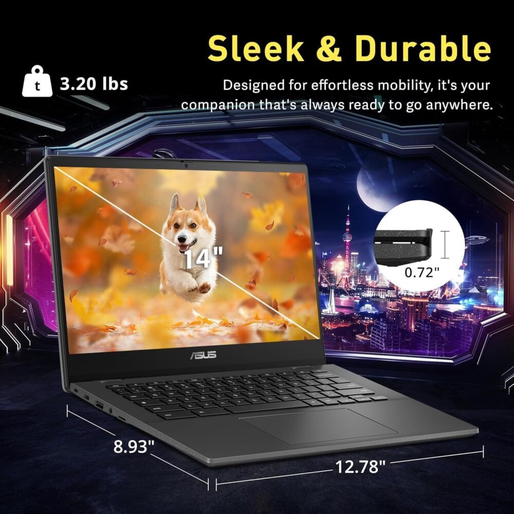 ASUS Chromebook CM1402 Laptop for Students Business, 14" FHD, MediaTek Kompanio 520, 4 GB RAM, 320 GB (64GB eMMC+256GB MSD), WiFi 6,Long-Lasting Battery, Chrome OS, Nonslip Mouse+32GB USB Flash Drive - Image 9