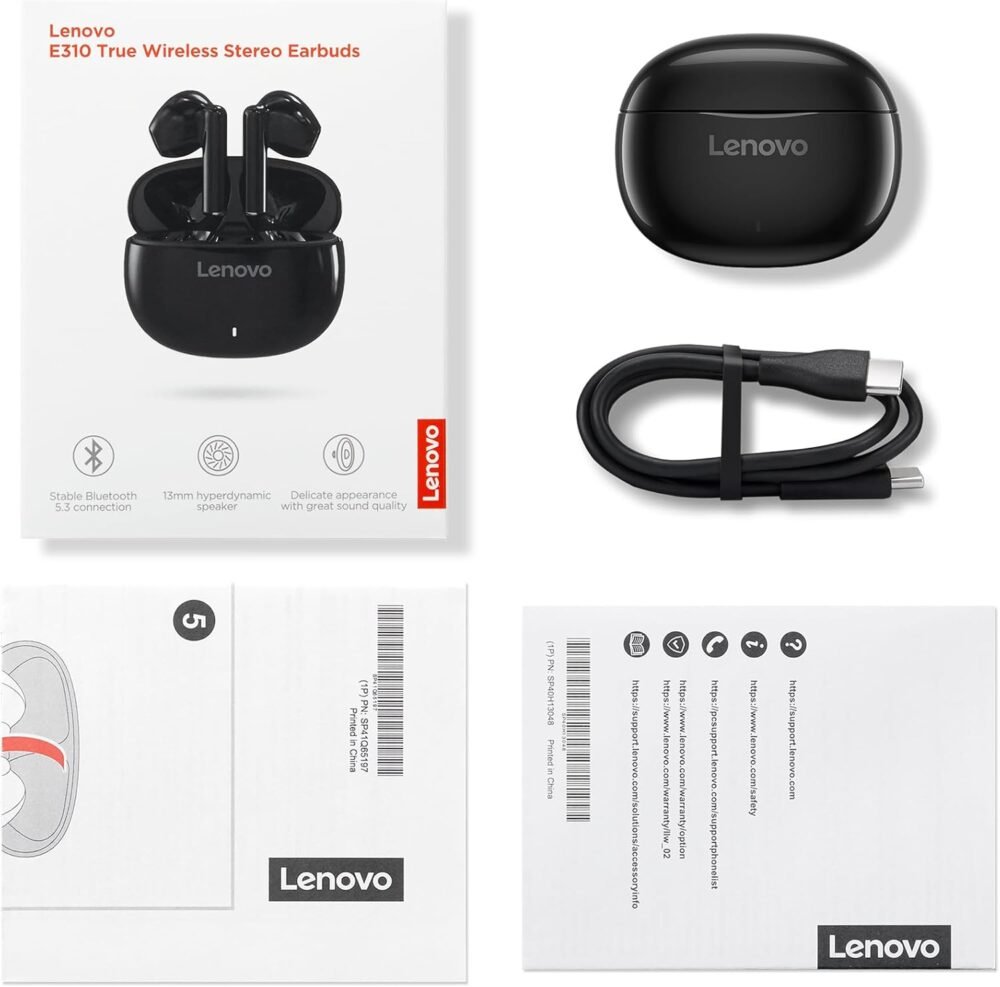 Lenovo E310 True Wireless Stereo Earbuds Bluetooth 5.3 ENC Noise-Cancelling Earbuds with 13mm Speaker Type-C Charging 20h Battery Life for Music Calls Comfortable Fit Wireless Earbuds - Black - Image 11
