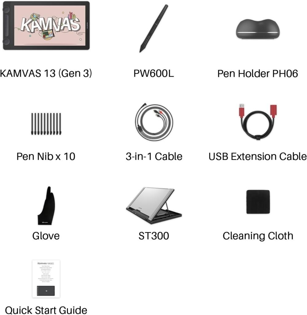 2024 HUION Kamvas 13 (Gen 3) Drawing Tablet with Screen,13.3" Full-laminated Art Tablet with Anti-sparkle Canvas Glass, 99% sRGB, PenTech 4.0, 16384 Pen Pressure, Dual Dial for PC, Mac, Android, Black - Image 9