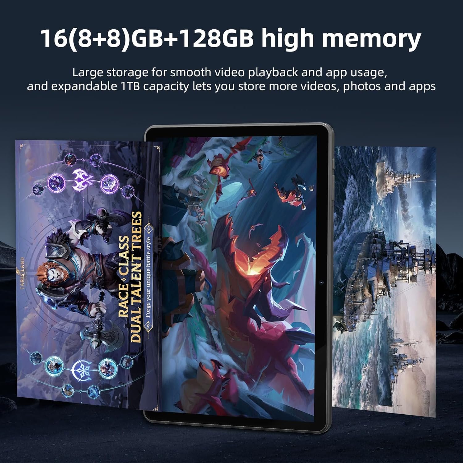 Tablet 10 Inch Android 14 Tablet, 16GB RAM 128GB ROM, 1TB Expansion, Octa-core, Large Capacity Battery, 5MP + 8MP Dual Camera, 5G/2.4G WiFi, Bluetooth 5.0, GPS, Drop-Proof Case - Black (Black) - Image 5