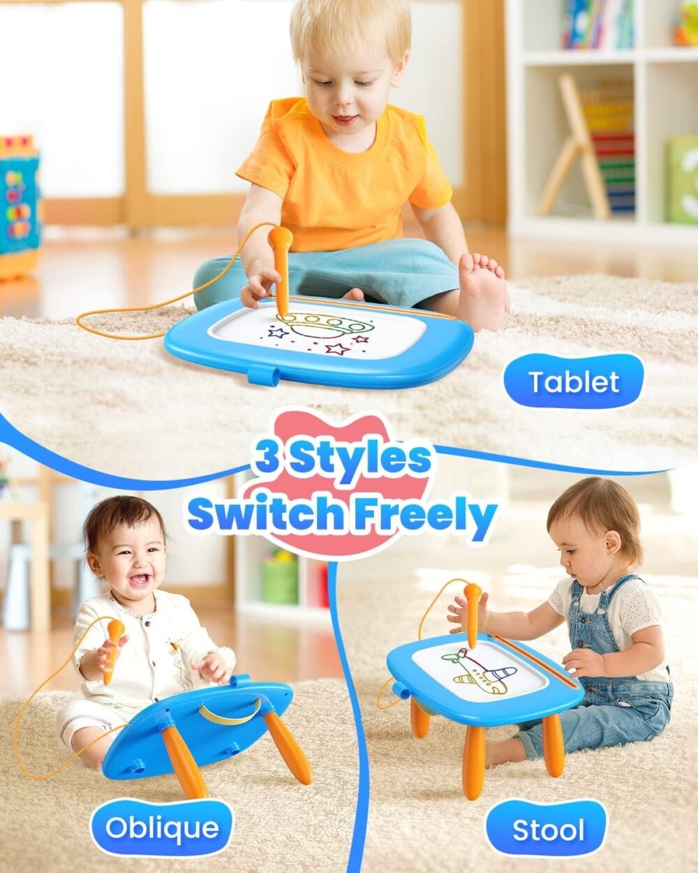 Toddlers Toys Ages 1-3, Magnetic Drawing Board, Toddler Boy Toys for 1 2 3 Years Old, Doodle Board Pad Learning and Educational Toys for 18 Months Baby 1-3 Yr Kids Birthday Gifts - Blue - Image 3
