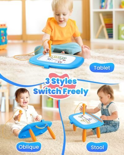 Toddlers Toys Ages 1-3, Magnetic Drawing Board, Toddler Boy Toys for 1 2 3 Years Old, Doodle Board Pad Learning and Educational Toys for 18 Months Baby 1-3 Yr Kids Birthday Gifts - Blue - Image 3