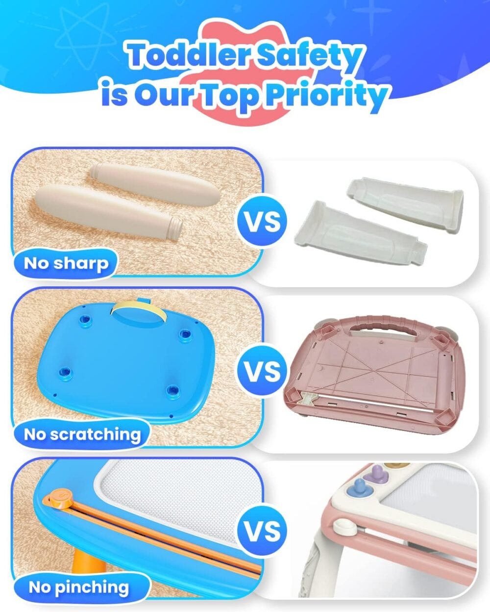 Toddlers Toys Ages 1-3, Magnetic Drawing Board, Toddler Boy Toys for 1 2 3 Years Old, Doodle Board Pad Learning and Educational Toys for 18 Months Baby 1-3 Yr Kids Birthday Gifts - Blue - Image 5