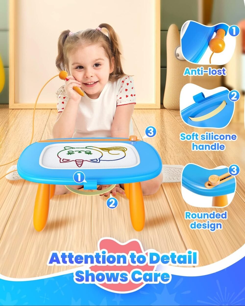 Toddlers Toys Ages 1-3, Magnetic Drawing Board, Toddler Boy Toys for 1 2 3 Years Old, Doodle Board Pad Learning and Educational Toys for 18 Months Baby 1-3 Yr Kids Birthday Gifts - Blue - Image 6