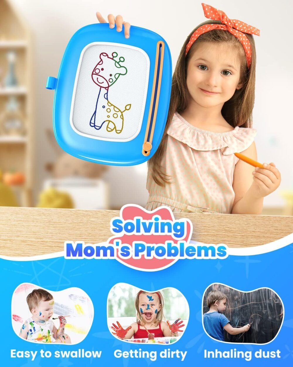 Toddlers Toys Ages 1-3, Magnetic Drawing Board, Toddler Boy Toys for 1 2 3 Years Old, Doodle Board Pad Learning and Educational Toys for 18 Months Baby 1-3 Yr Kids Birthday Gifts - Blue - Image 7