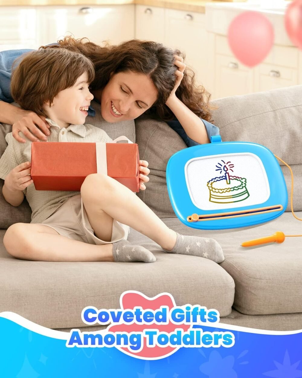 Toddlers Toys Ages 1-3, Magnetic Drawing Board, Toddler Boy Toys for 1 2 3 Years Old, Doodle Board Pad Learning and Educational Toys for 18 Months Baby 1-3 Yr Kids Birthday Gifts - Blue - Image 8