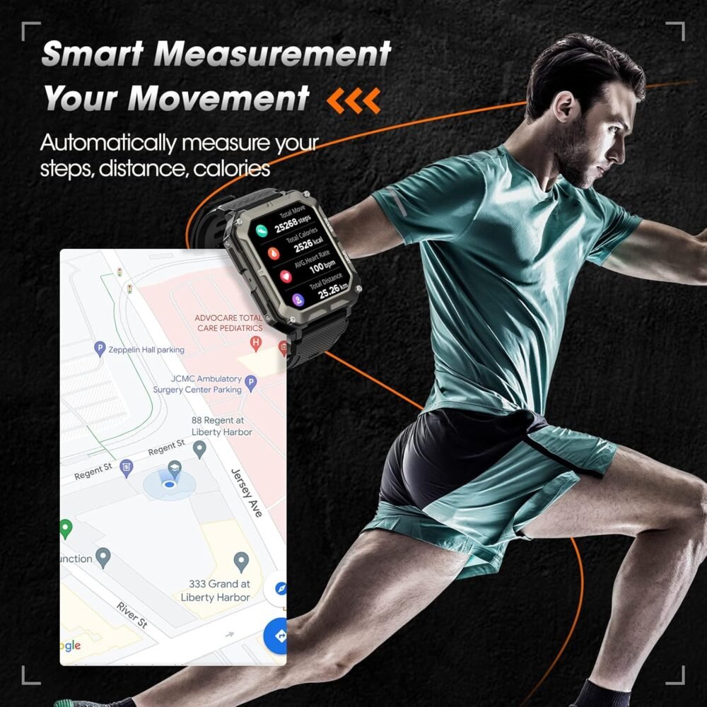 Rgthuhu Military Smart Watches for Men (Answer/Make Call), 100M Waterproof Rugged Smart Watch for Android Phones and iPhone, 1.9" Outdoor Sports Fitness Tracker with Heart Rate, Sleep Monitor, Black - Image 8