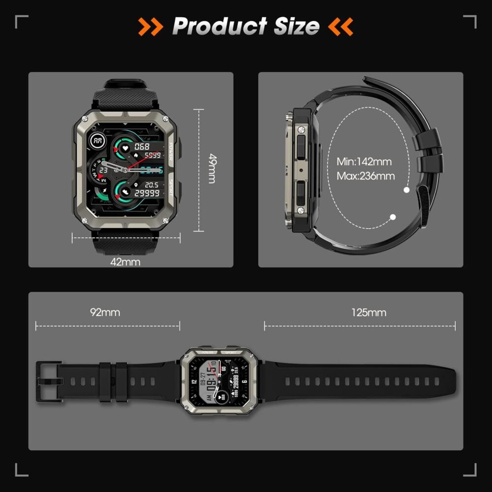 Rgthuhu Military Smart Watches for Men (Answer/Make Call), 100M Waterproof Rugged Smart Watch for Android Phones and iPhone, 1.9" Outdoor Sports Fitness Tracker with Heart Rate, Sleep Monitor, Black - Image 9
