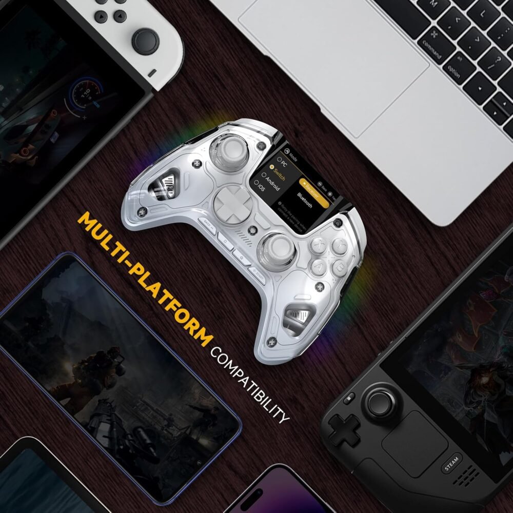 ManbaOne Interactive Screen Wireless Gaming Controller for PC/Switch/iOS/Android,Hall Effect Stick & Trigger,RGB Lighting,Remappable Buttons,1800mAh with Charging Dock (White) - Image 6
