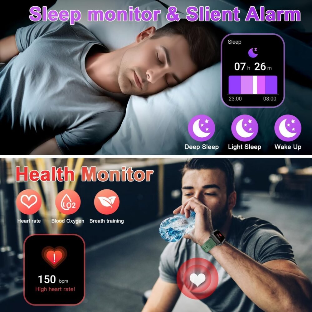 Smart Watch for Men Fitness Tracker: Military Smart Watches for Men Digital Mens Watches Make/Answer Call Running Waterproof Smartwatch Android Phones iPhone Samsung Compatible Heart Rate Monitor - Image 4