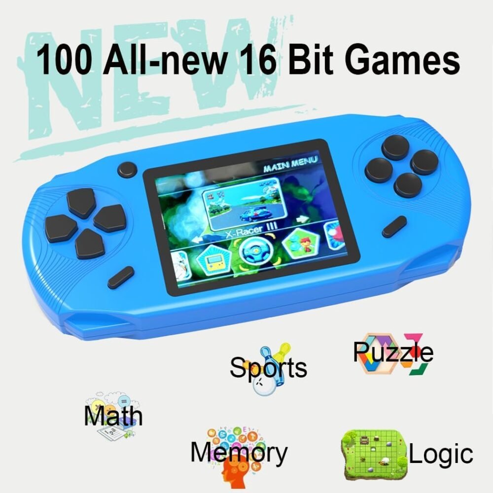 16 Bit Handheld Games for Kids Adults 3.0'' Large Screen Preloaded 100 HD Classic Retro Video Games USB Rechargeable Seniors Electronic Game Player Birthday Xmas Present (Blue) - Image 3