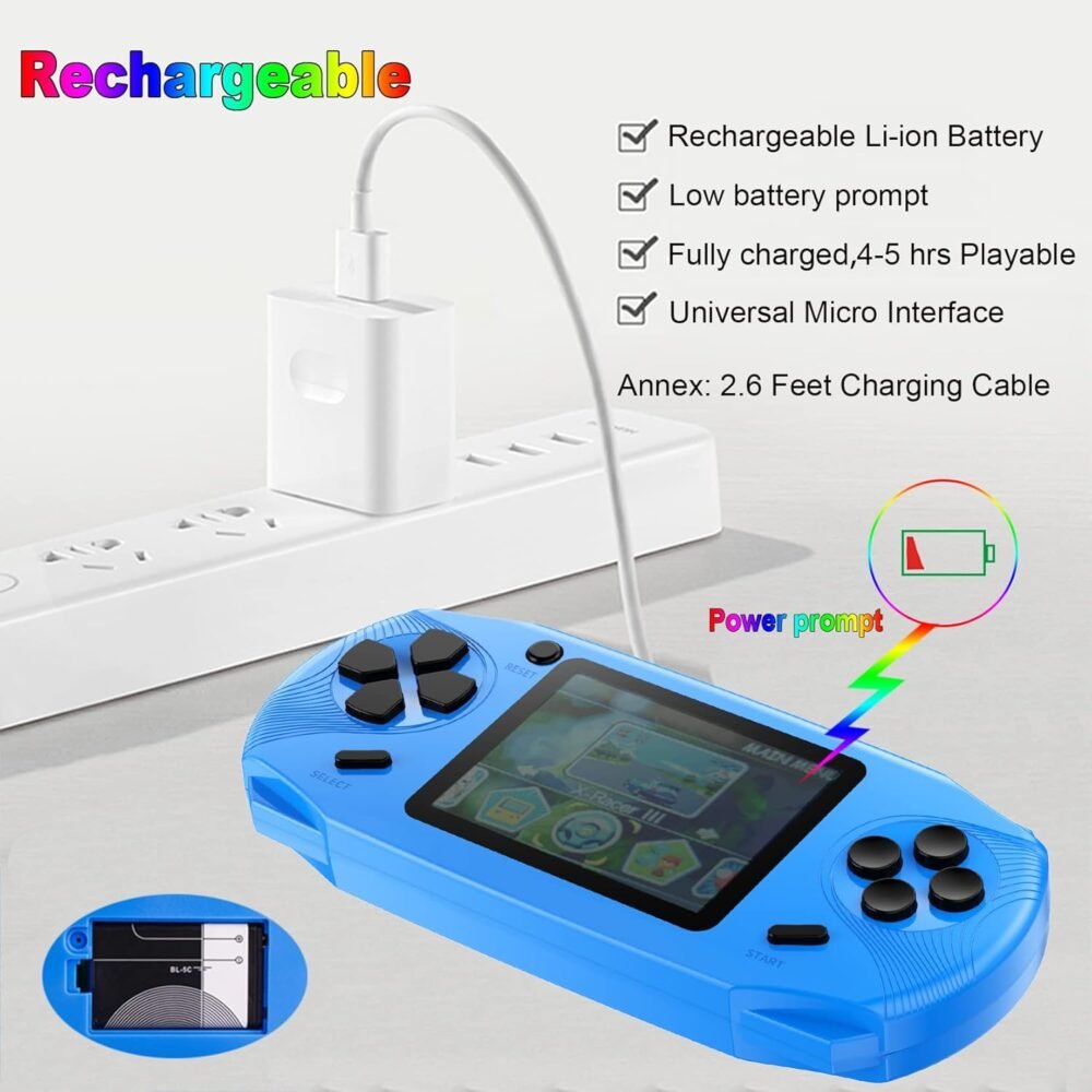 16 Bit Handheld Games for Kids Adults 3.0'' Large Screen Preloaded 100 HD Classic Retro Video Games USB Rechargeable Seniors Electronic Game Player Birthday Xmas Present (Blue) - Image 5