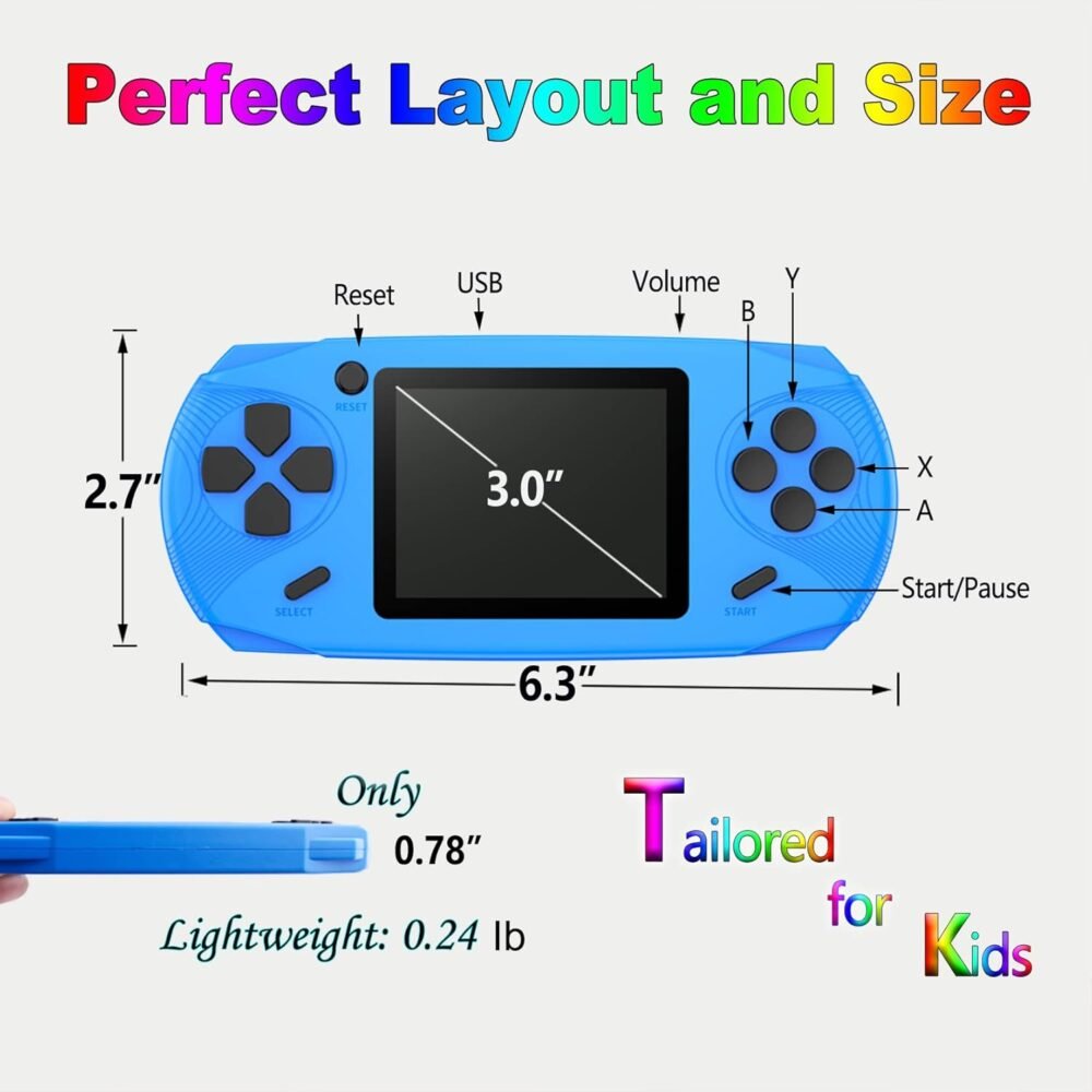 16 Bit Handheld Games for Kids Adults 3.0'' Large Screen Preloaded 100 HD Classic Retro Video Games USB Rechargeable Seniors Electronic Game Player Birthday Xmas Present (Blue) - Image 7