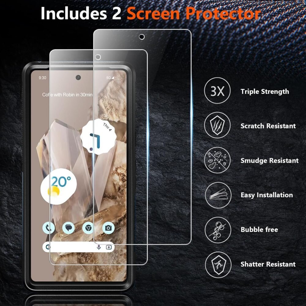 for Google Pixel 8 Case, with [2 Pcs Screen Protectors] [10FT Drop Protection] Dual Layer Full Body Heavy Duty Protective Case for Google Pixel 8 6.2 inch, Dark Blue - Image 5