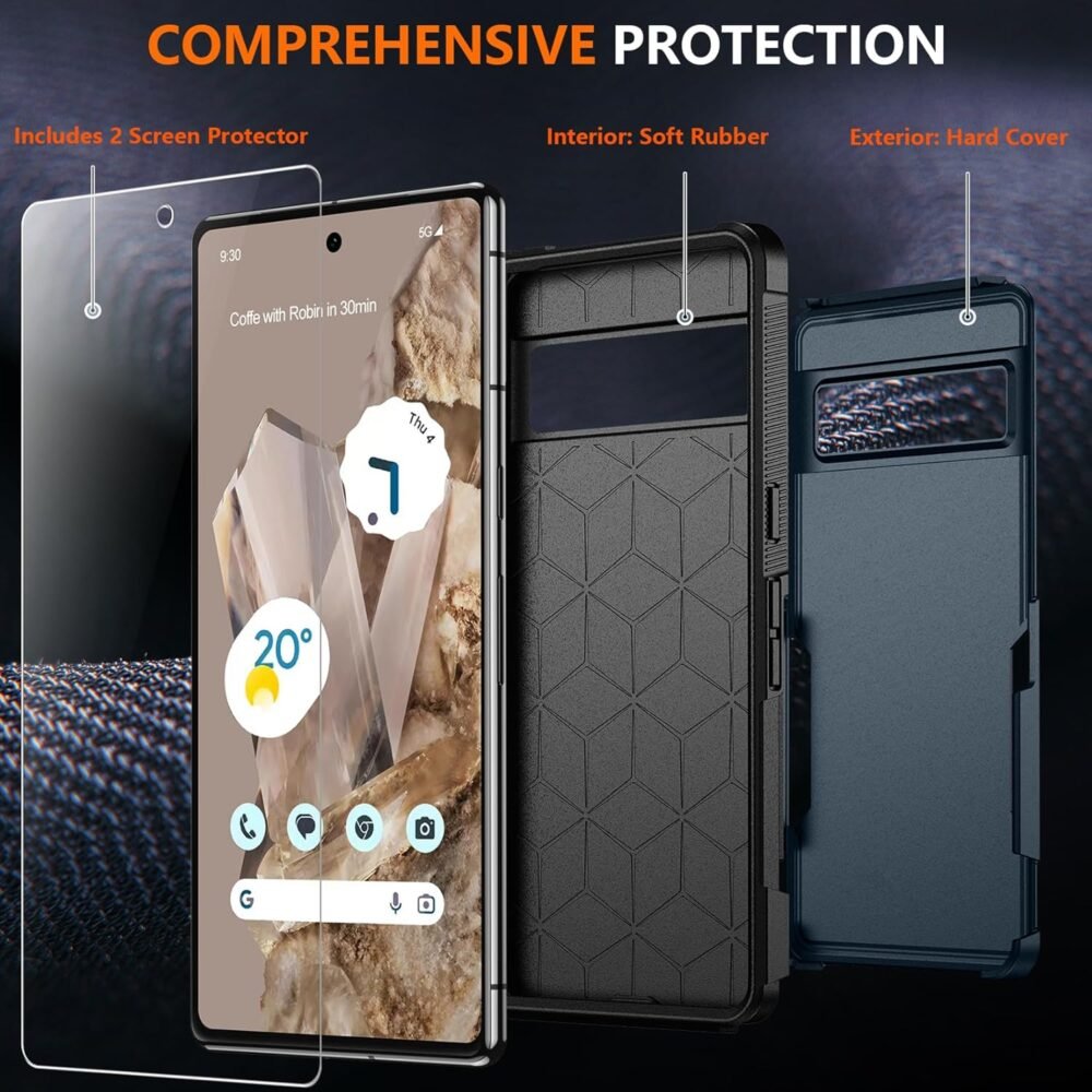 for Google Pixel 8 Case, with [2 Pcs Screen Protectors] [10FT Drop Protection] Dual Layer Full Body Heavy Duty Protective Case for Google Pixel 8 6.2 inch, Dark Blue - Image 7