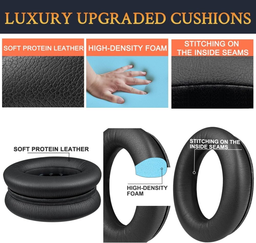 SOULWIT Ear Pads Cushions + Headband + Silicone Earpads Cover Protector, Replacement Kit for Bose QuietComfort 45 (QC45)/Quiet Comfort 35 (QC35, QC35II)/QC SE/New QC Wireless Headphones - Black - Image 5