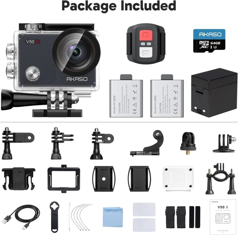 AKASO V50X Native 4K30fps WiFi Action Camera with EIS Touch Screen 4X Zoom 131 feet Waterproof Camera Support External Mic Remote Control with Helmet Accessories (with 64GB MicroSD Card) - Image 7