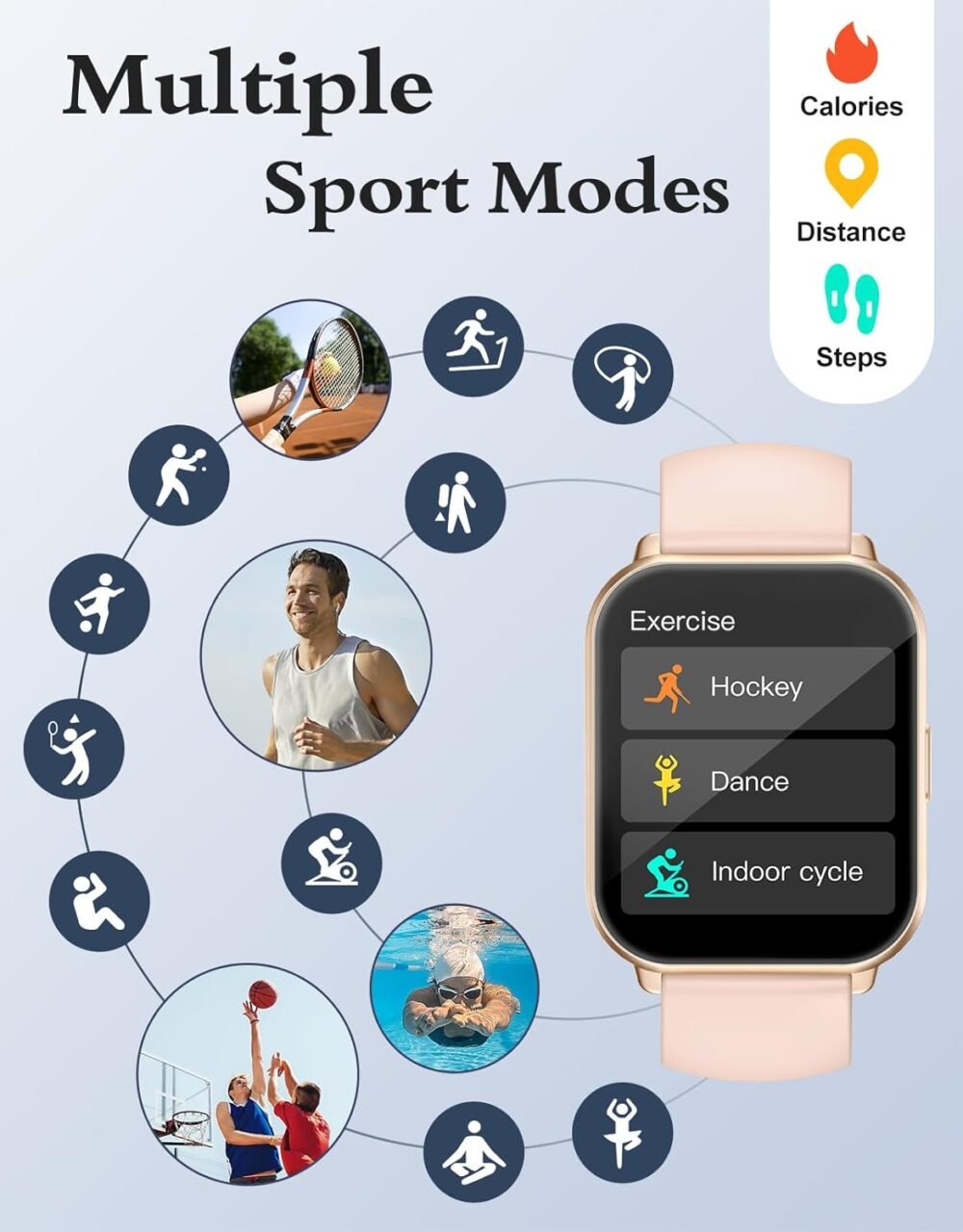 RUIMEN Smart Watches for Men Women (Answer/Make Calls), 1.8" Smartwatch for iOS/Android Phones, Fitness Tracker Watch with Heart Rate/Sleep Monitor Pedometer Waterproof (2 Bands Included), Pink - Image 5