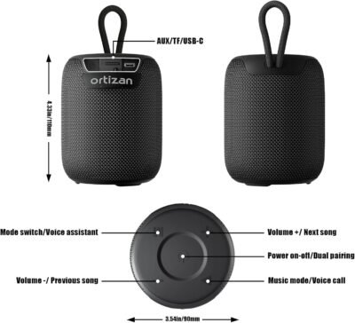 Ortizan Portable Bluetooth Speaker with Big Sound,Punchy Bass,IPX7 Waterproof,15H Playtime,Bluetooth 5.3,AUX&TF Card,Stereo Pairing,Small Wireless Speaker for Outdoor,Electronic Gadgets,Gift Ideas - Image 9