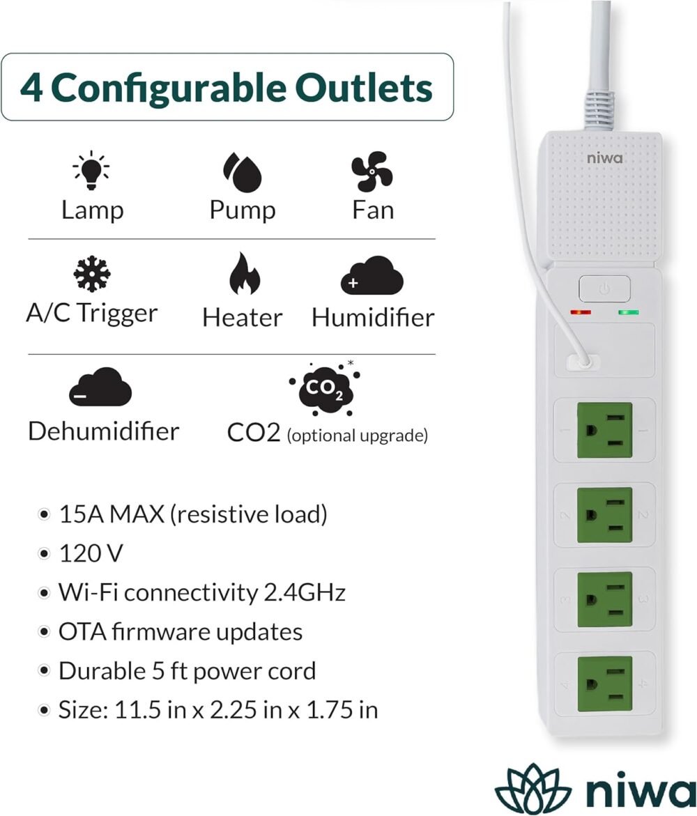 Niwa Grow Hub+, Smart Grow Room Controller with Temperature, Humidity, and Light Sensors. Monitor & Automate Your Indoor Garden. Ideal for Small-Scale Grow Tents. Receive Alerts and Control Your VPD - Image 3