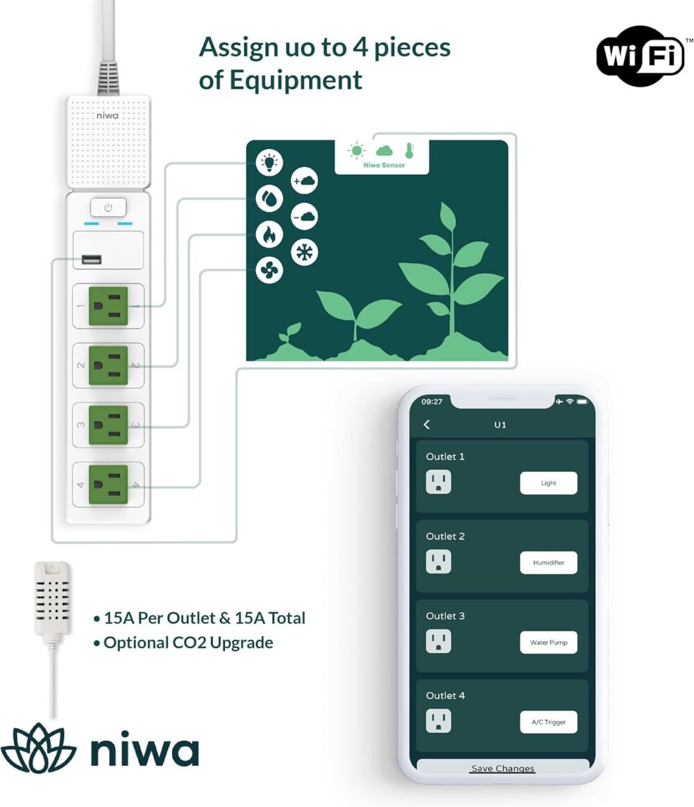 Niwa Grow Hub+, Smart Grow Room Controller with Temperature, Humidity, and Light Sensors. Monitor & Automate Your Indoor Garden. Ideal for Small-Scale Grow Tents. Receive Alerts and Control Your VPD - Image 6