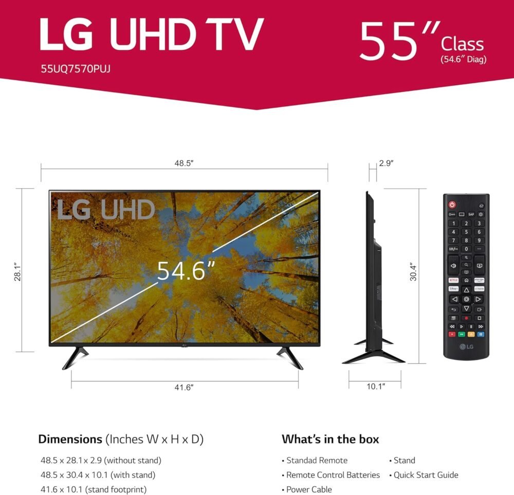 LG 55-Inch Class UQ7570 Series 4K Smart TV, AI-Powered 4K, Cloud Gaming (55UQ7570PUJ, 2022), Black - Image 4