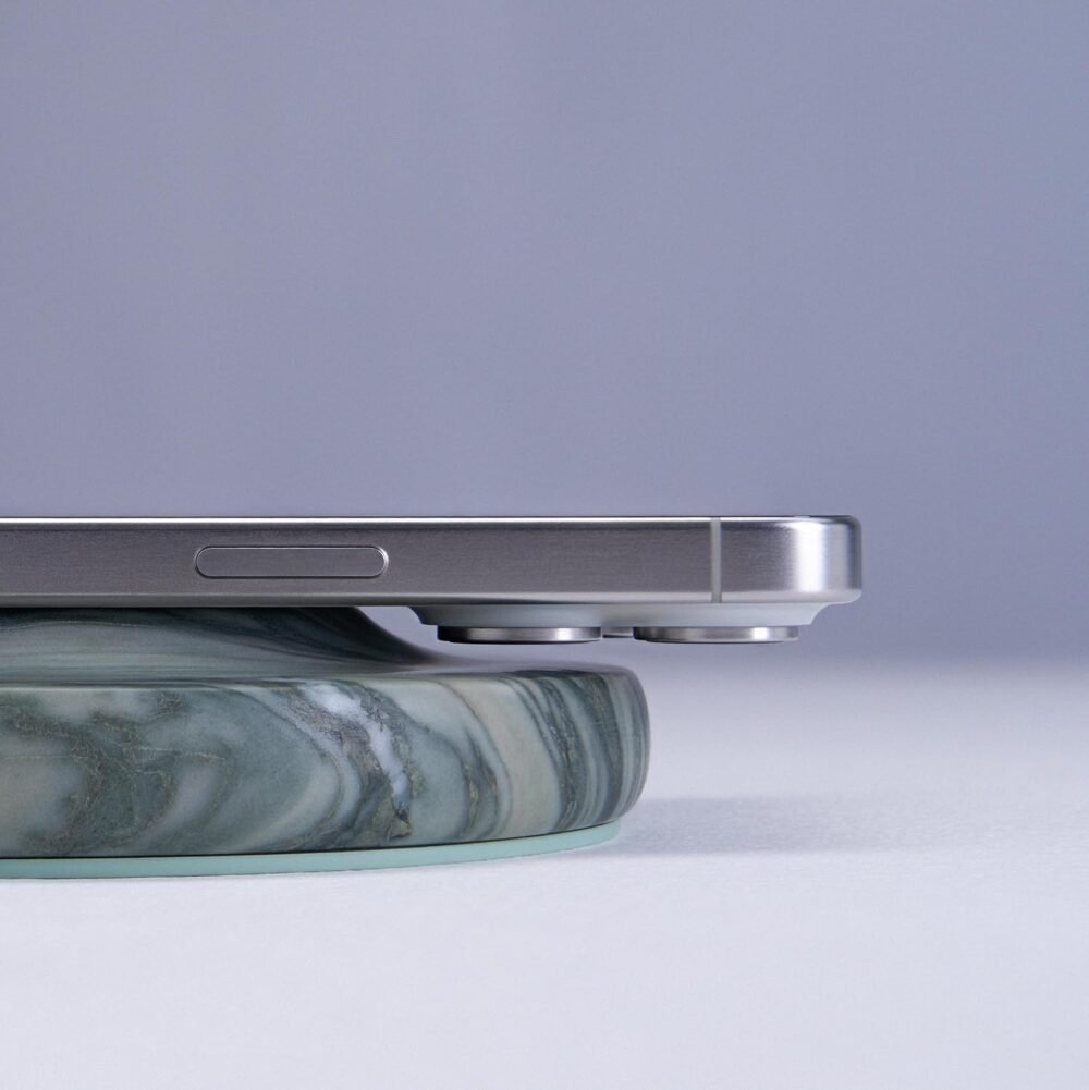 Einova Classic Stone – Marble Wireless Charger Designed in Italy, Wireless Charging Pad, Integrated 6 ft USB-C Cable, Smartphones, Wireless Earbuds, Smartwatches – Pine Verde Alpi Marble - Image 3