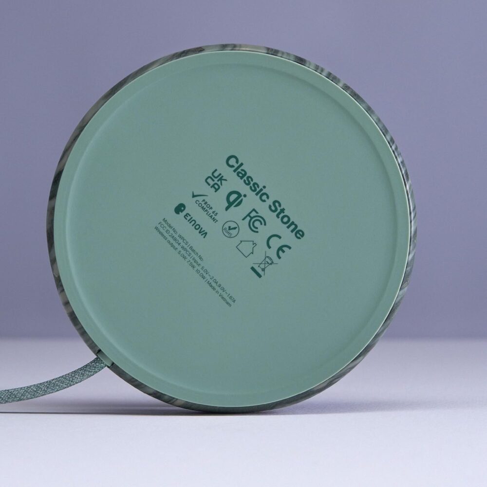 Einova Classic Stone – Marble Wireless Charger Designed in Italy, Wireless Charging Pad, Integrated 6 ft USB-C Cable, Smartphones, Wireless Earbuds, Smartwatches – Pine Verde Alpi Marble - Image 6