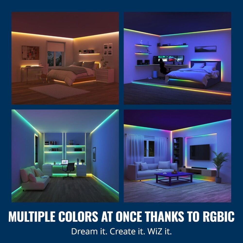 WiZ Connected 16.4 ft LED Light Strip - Flowing Multicolor LED Color-Changing Light Strip For Your Smart Home -Voice/App Control - Works with Google Home, Alexa and HomeKit - Image 4