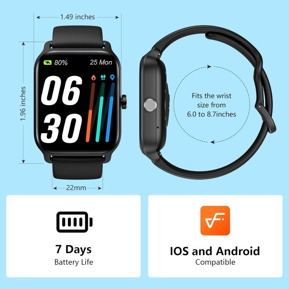 Smart Watch for Women Men, Smartwatch 1.8'' Alexa Built-in Fitness Tracker IP68 Waterproof Watch for Women Compatible for Android & iOS with Bluetooth Calls, IP68 Heart Rate/Sleep/SpO2 Monitor, 110+ - Image 7