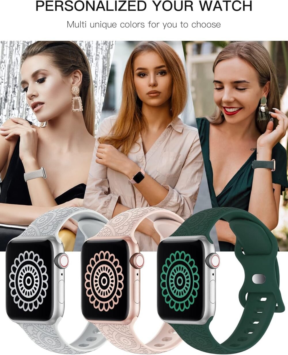 TOYOUTHS 3 Pack Boho Engraved Bands Compatible with Apple Watch Bands 42/41/40/38mm Women Men, Bohemian Pretty Sport Soft Silicone Fancy Dressy Straps for iWatch Series 10/9/SE/8/7/6/5/4/3/2/1 - Image 5