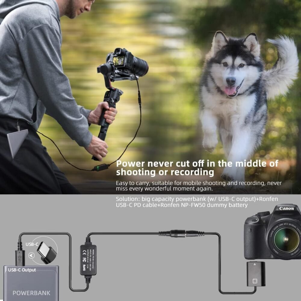 NP-FW50 Dummy Battery DC Coupler USB-C Cable PD Adapter Kit Replace AC-PW20 AC Power Adapter for Cameras Sony Alpha ZV-E10 A7 A7R A7S A7II A7SII A6500 A6300 A6000 A5000 RX10 II IV NEX-5 NEX-7 - Image 4