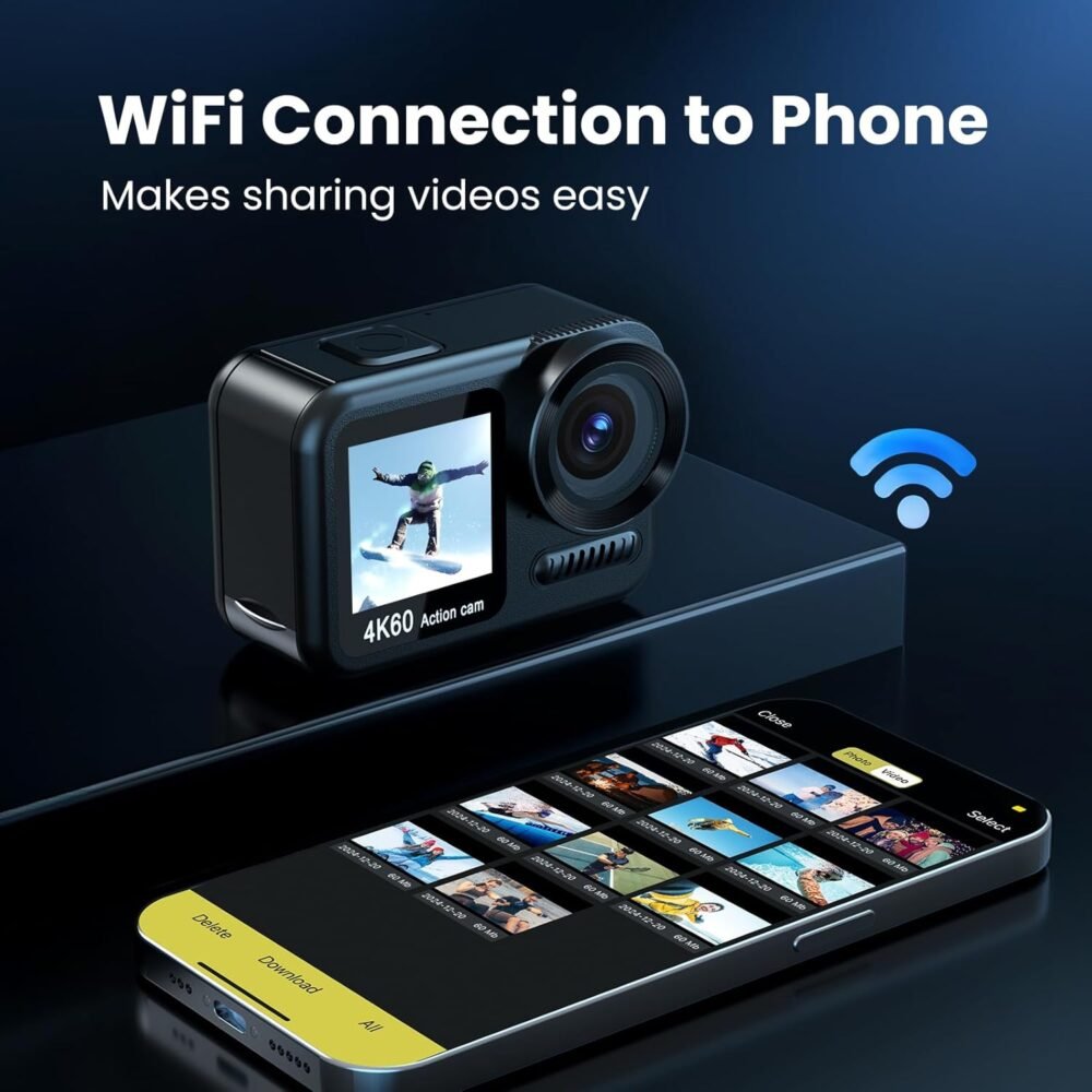 Upgrade 4K60FPS WiFi Action Camera 64MP Waterproof Camera with Touch Rear Screen, 8X Zoom Underwater Camera Snorkeling 65FT No Need a Waterproof Case with 64GB Card, Ideal for Travel Sports Vlog - Image 6