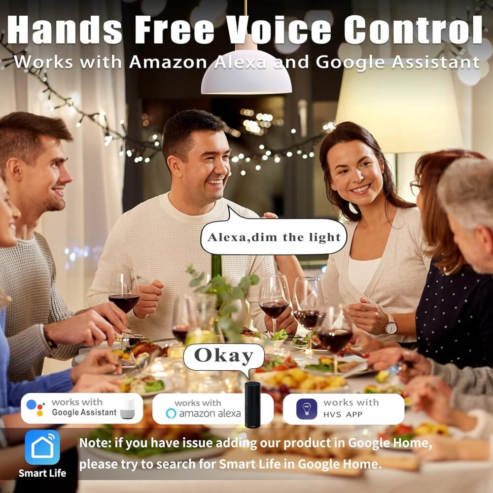 Homevenus HVS Smart Light Bulbs, 9W Equivalent 60W A19 E26 RGBW Color Changing LED Light Bulbs, Music Sync App 2.4GHz WiFi Dimmable Tunable White Work with Alexa Google Assistant, 2 Pack - Image 4
