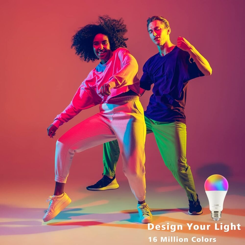 Homevenus HVS Smart Light Bulbs, 9W Equivalent 60W A19 E26 RGBW Color Changing LED Light Bulbs, Music Sync App 2.4GHz WiFi Dimmable Tunable White Work with Alexa Google Assistant, 2 Pack - Image 5