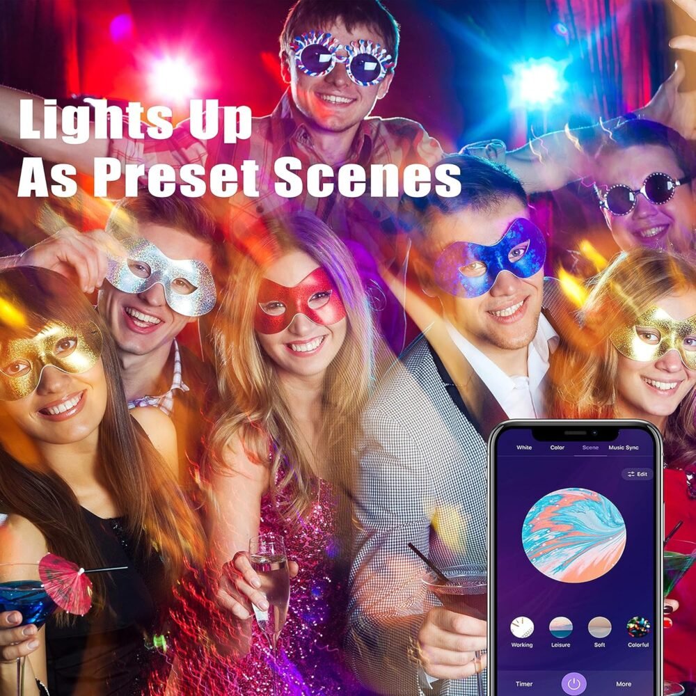 Homevenus HVS Smart Light Bulbs, 9W Equivalent 60W A19 E26 RGBW Color Changing LED Light Bulbs, Music Sync App 2.4GHz WiFi Dimmable Tunable White Work with Alexa Google Assistant, 2 Pack - Image 9