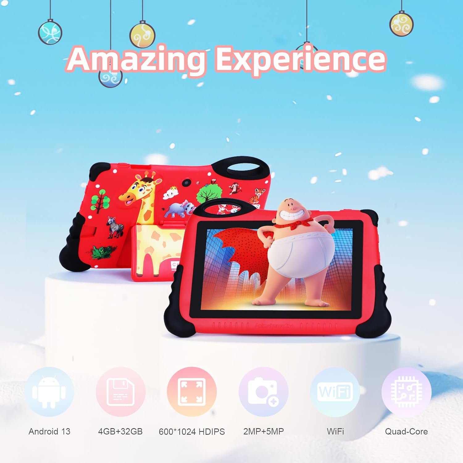 2024 Kids Tablet for 3-7, 7" Android 13 Tablet for Kids, 4GB+32GB(512GB TF), Parental Control, Eye Protection Screen, 1024x600 Resolution Toddler Tablets with iWawa Pre-Installed for Boys Girls - Red - Image 3