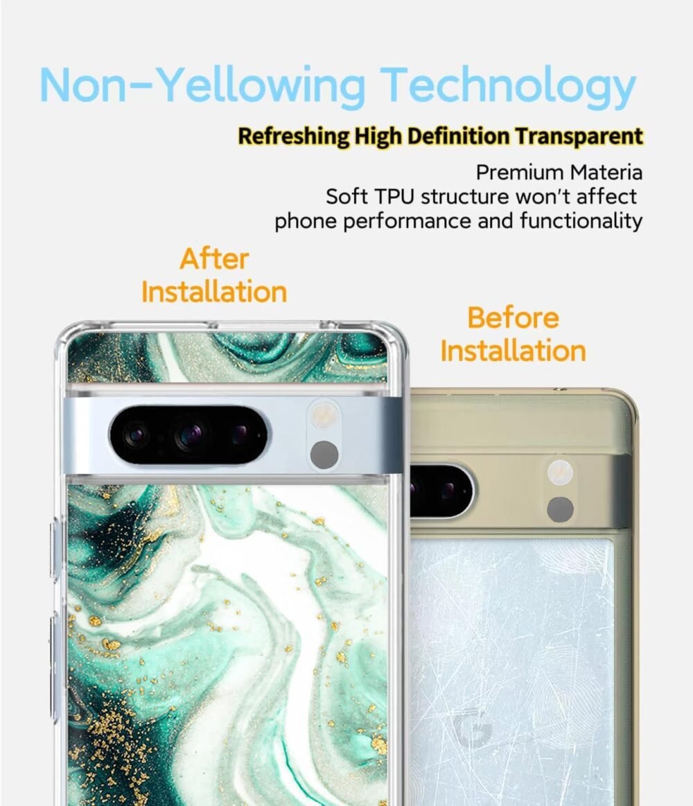 Stylish Marble Case Compatible with Pixel 8 Pro,Glitter Luxury Pattern Design for Women Girls Men,Clear Soft TPU Silicone Slim Fit Shockproof Protective Phone Case for Pixel 8 Pro-Green - Image 6