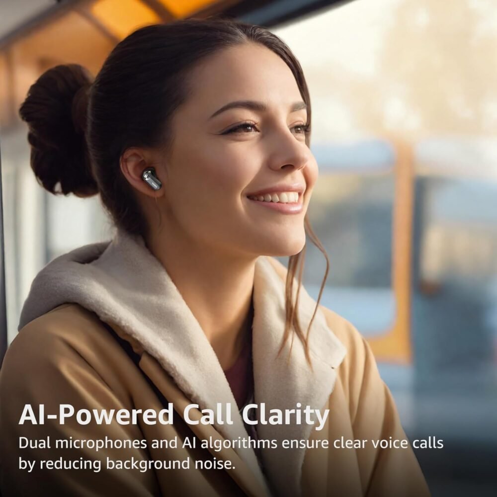 TOZO Hybrid Active Noise Cancelling Wireless Earbuds, 10mm Drivers Deep Bass Stereo Sound, 4 Mics Smart ENC AI Calls, 32 EQ Customization via App, Bluetooth 5.4 Headphones, Crystal Case Design - Image 5