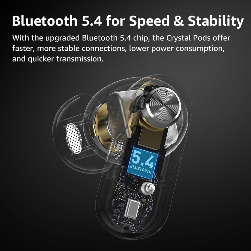TOZO Hybrid Active Noise Cancelling Wireless Earbuds, 10mm Drivers Deep Bass Stereo Sound, 4 Mics Smart ENC AI Calls, 32 EQ Customization via App, Bluetooth 5.4 Headphones, Crystal Case Design - Image 7