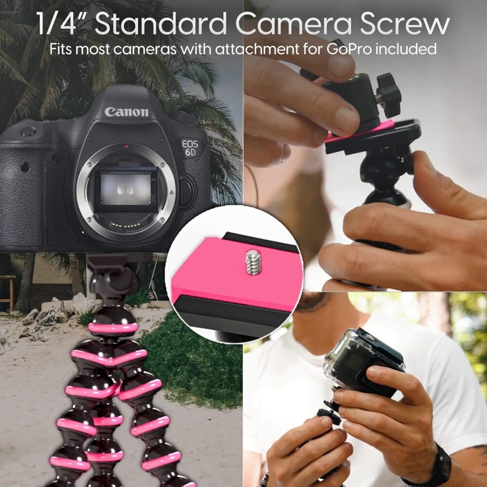 TalkWorks Flexible Tripod for iPhone, Android, Camera - Bendable Legs, Adjustable Stand Holder with Mini Wireless Remote for Selfies, Vlogging, Beauty/Makeup, Live Streaming/Recording - Pink - Image 6