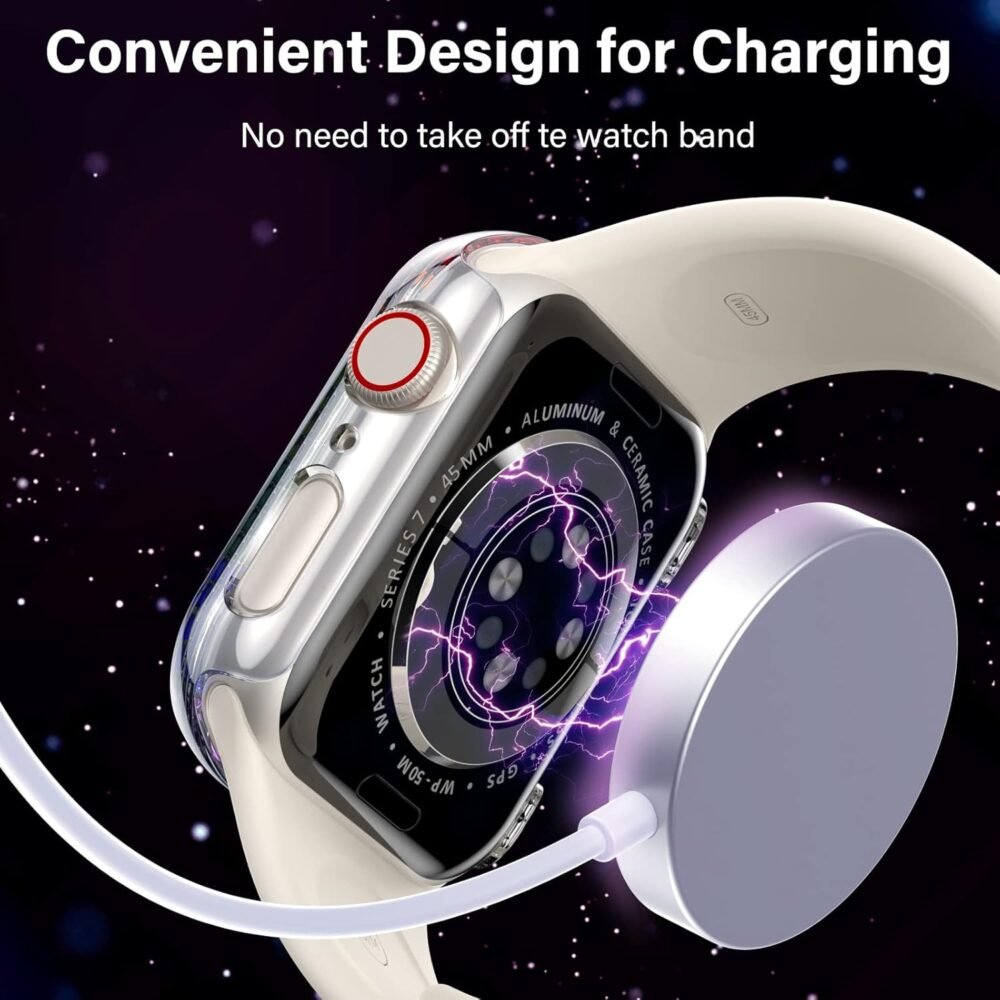 UniqueMe for Apple Watch Case 44mm, for SE/6/5/4 44mm Multicolors Bling iWatch Edge Cover [No Screen Protector] Square Glitter Rhinestone Diamond Protective Bumper Case Replacement, 2 Pack Clear - Image 5