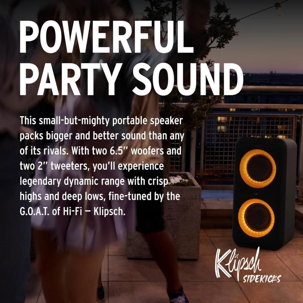 Klipsch Gig XXL, Black - Portable Wireless Bluetooth Speaker - Multiple Color Modes - Bass Boost - Two 6.5" Woofers & Two 2" Tweeters - 8-Hour Playtime - Image 4