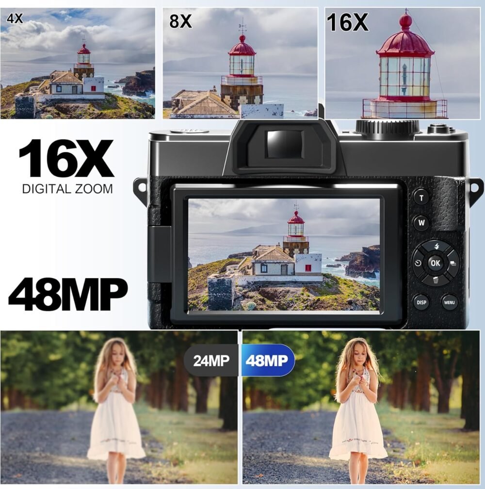 5K Digital Cameras for Photography，48MP/60FPS Video Camera for Vlogging, WiFi & App Control Vlogging for YouTube, Small Camera with 32GB TF Card.Wide-Angle & Macro Lens - Image 6
