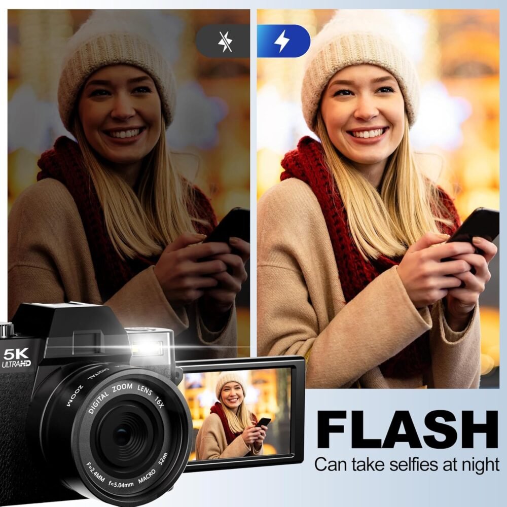 5K Digital Cameras for Photography，48MP/60FPS Video Camera for Vlogging, WiFi & App Control Vlogging for YouTube, Small Camera with 32GB TF Card.Wide-Angle & Macro Lens - Image 7
