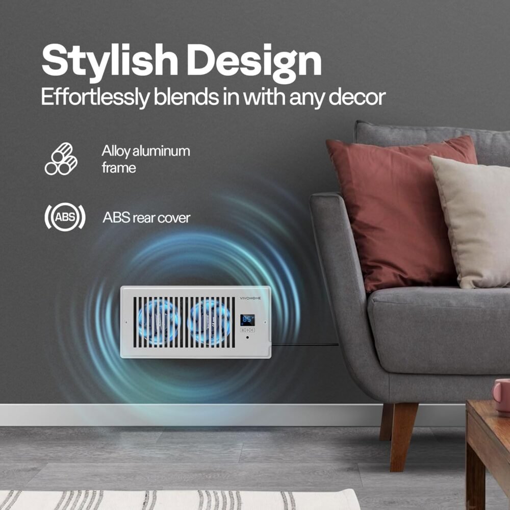 VIVOHOME 4"x10" Smart Vent Register Booster Fan with Intelligent Thermostat & 10-Speed Remote Control - Heating/Cooling AC Vent Booster for Room, Floor, Wall - White - Image 3