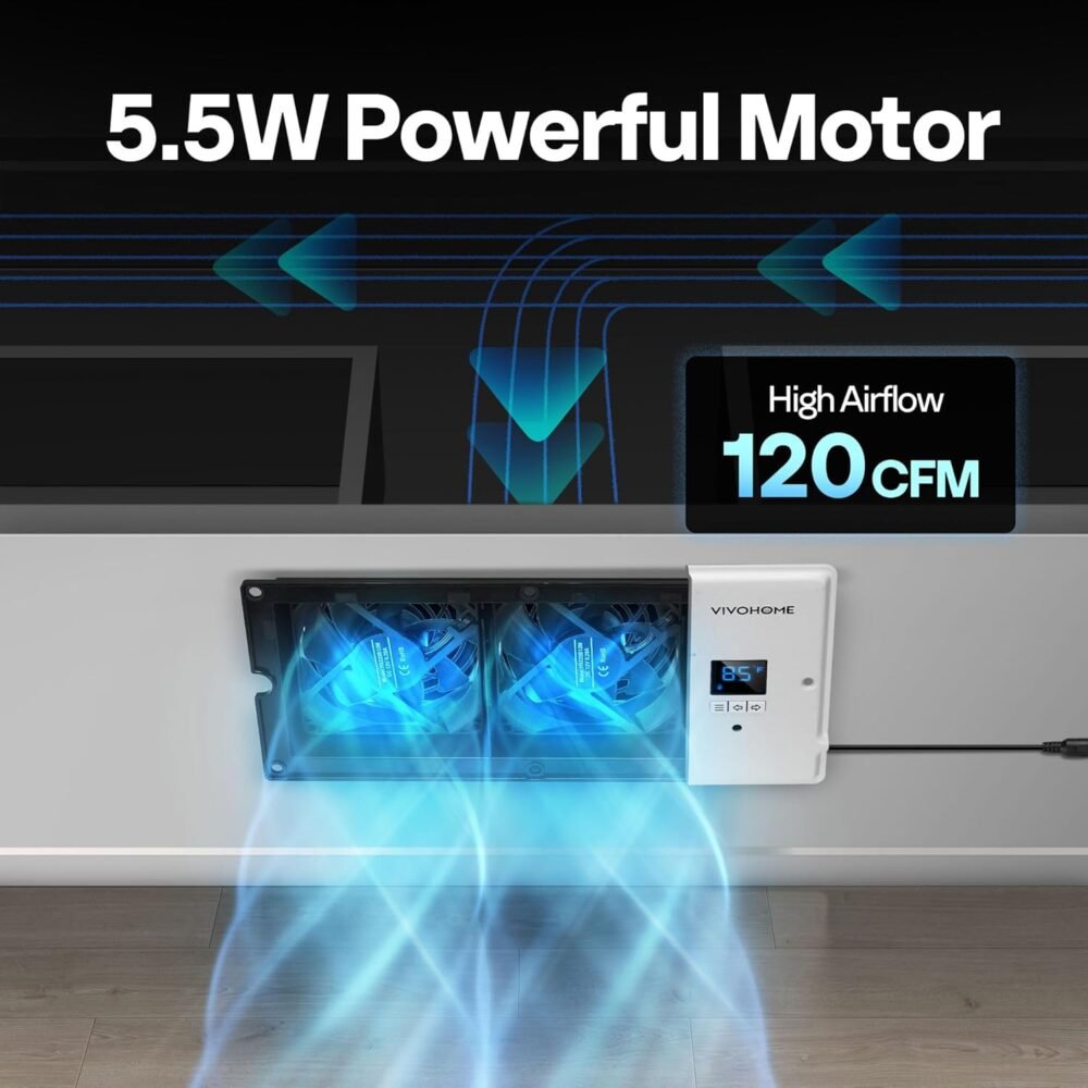 VIVOHOME 4"x10" Smart Vent Register Booster Fan with Intelligent Thermostat & 10-Speed Remote Control - Heating/Cooling AC Vent Booster for Room, Floor, Wall - White - Image 4